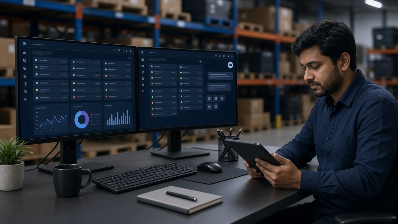 Ecommerce operations desk with an orders dashboard and an automation assistant panel